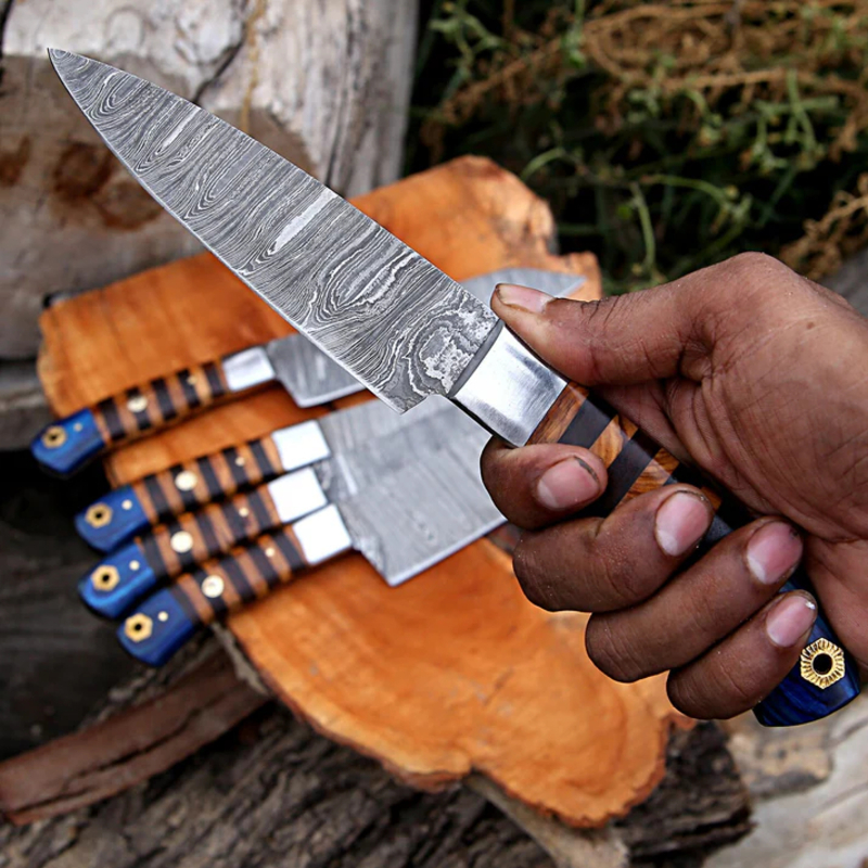 Handmade 5-Piece Culinary Damascus Chef Knife Set – Pakka Wood Handles with Leather Roll for Home & Professional Kitchens Handmade 5-Piece Culinary Damascus Chef Knife Set – Pakka Wood Handles with Leather Roll for Home & Professional Kitchens - Image 3