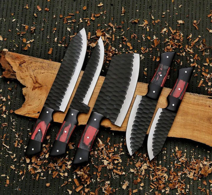 Hand-Forged 5-Piece Hammered Steel Chef Knife Set – Pakkawood Handles with Kitchen Master Collection Hand-Forged 5-Piece Hammered Steel Chef Knife Set – Pakkawood Handles with Kitchen Master Collection - Image 3