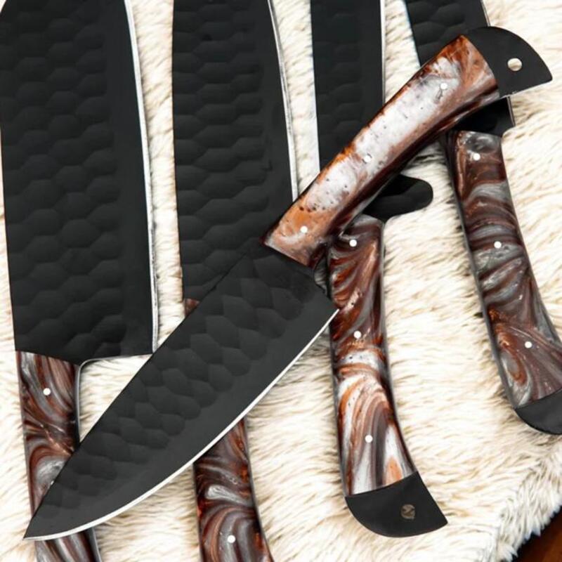 Heavy-Duty Culinary Kitchen Knife Set – 5 Piece Handcrafted D2 Steel Chef Knives with Resin Grip & Leather Roll - Image 3
