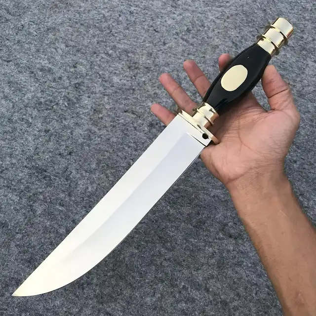 USA Searles Historical Bowie Knife 17" Mirror Polish Blade | Utility Knife Historic Inspiration USA Knives Outdoor Knives Black Resin Handle Brass Guard Leather Sheath USA Searles Historical Bowie Knife 17" Mirror Polish Blade | Utility Knife Historic Inspiration USA Knives Outdoor Knives Black Resin Handle Brass Guard Leather Sheath - Image 4