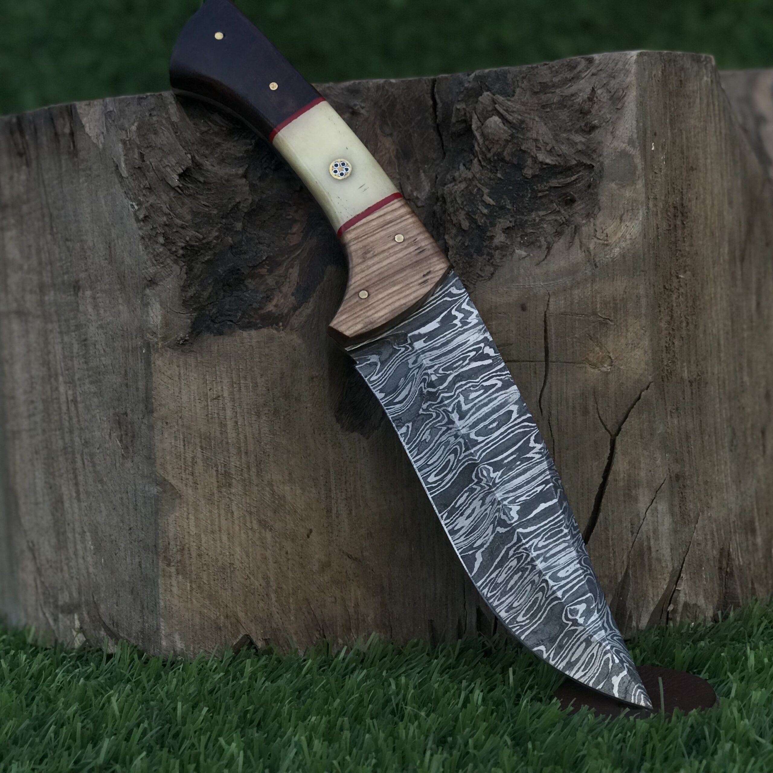 Handmade Outdoor Knife with Damascus Steel Blade Mixed Wood Handle Gardening Knife Camping Utility Knife - Image 4