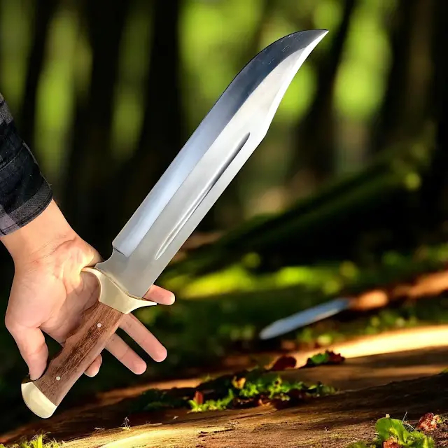 USA D2 Steel Bowie Knife Historical Replica 17" Clip Point | Utility Knife Historic Inspiration USA Knives Outdoor Knives Rosewood Handle Brass Guard Leather Sheath USA D2 Steel Bowie Knife Historical Replica 17" Clip Point | Utility Knife Historic Inspiration USA Knives Outdoor Knives Rosewood Handle Brass Guard Leather Sheath - Image 4