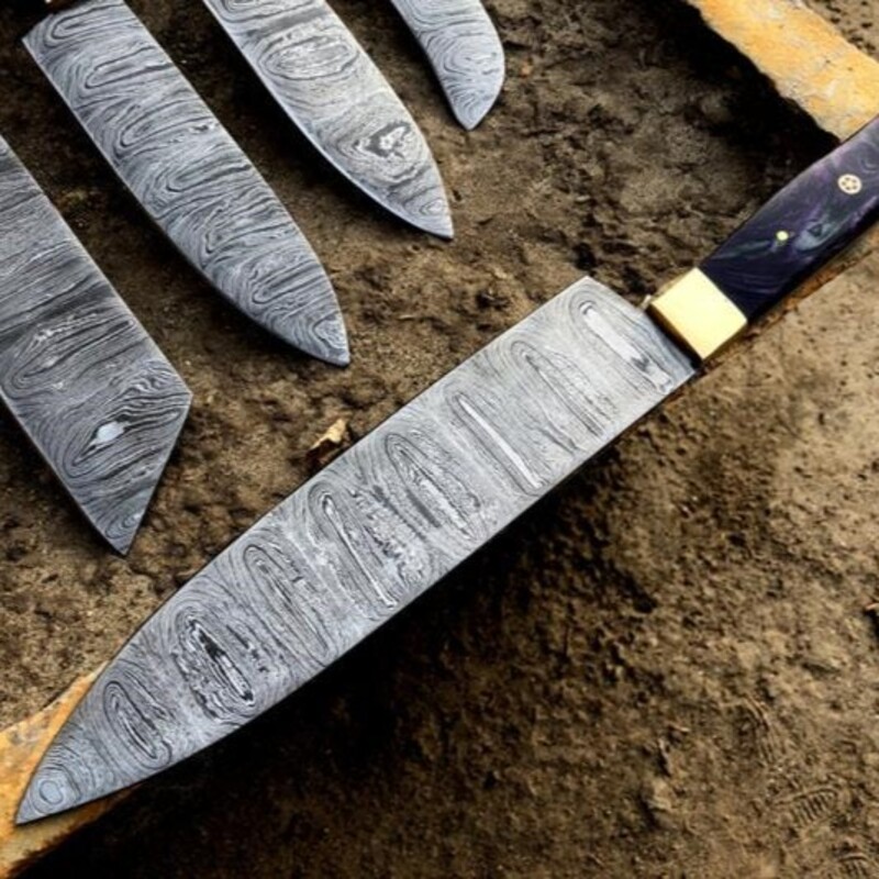 Hand-Forged 5-Piece Damascus Chef Knife Set – Culinary Kitchen Knives with Leather Roll Kit - Image 4