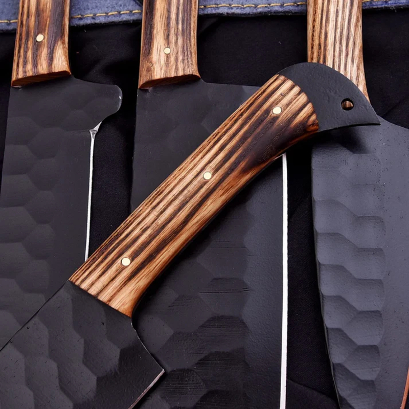 Hand-Forged D2 Steel Chef Knife Set – 5 Piece Kitchen Knives with Ash Wood Handles & Leather Roll Bag - Image 4