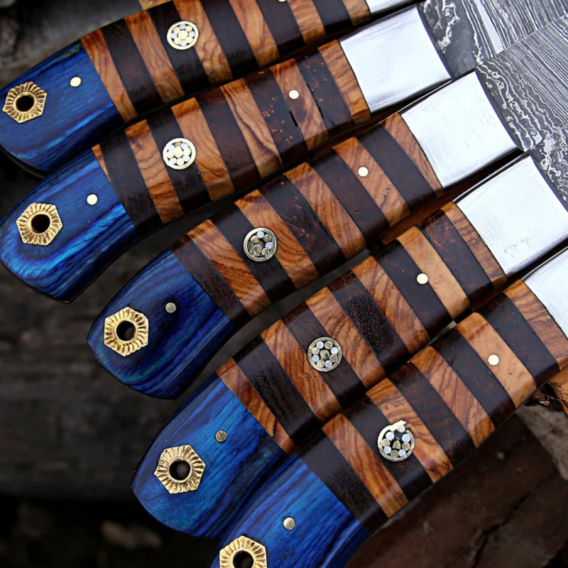 Handmade 5-Piece Culinary Damascus Chef Knife Set – Pakka Wood Handles with Leather Roll for Home & Professional Kitchens Handmade 5-Piece Culinary Damascus Chef Knife Set – Pakka Wood Handles with Leather Roll for Home & Professional Kitchens - Image 4