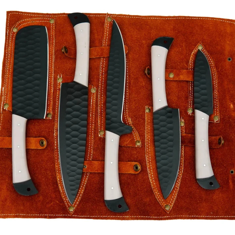 Precision Culinary Knife Kit – 5 Piece Handmade D2 Steel Kitchen Set with Resin Handles & Leather Carry Case - Image 4