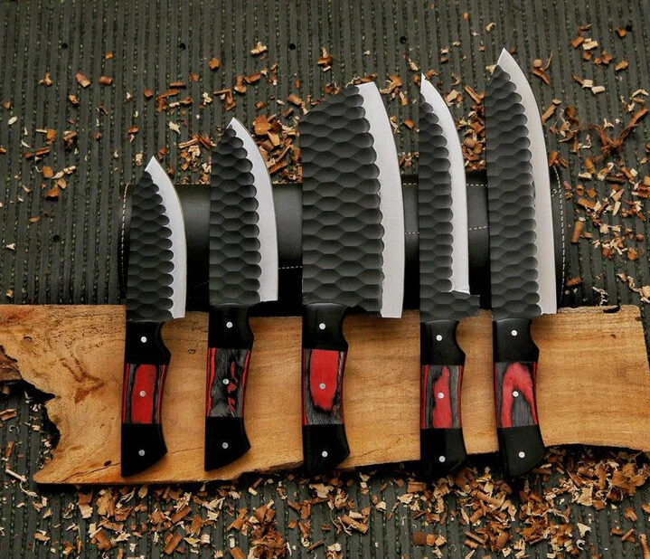 Hand-Forged 5-Piece Hammered Steel Chef Knife Set – Pakkawood Handles with Kitchen Master Collection Hand-Forged 5-Piece Hammered Steel Chef Knife Set – Pakkawood Handles with Kitchen Master Collection - Image 4
