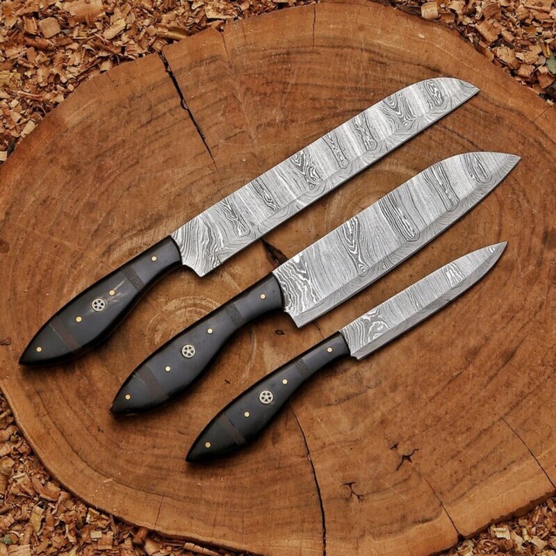 Hand-Forged 5-Piece Culinary Chef Knife Set – Bull Horn & Wengi Wood Handles with Leather Roll Bag - Image 4
