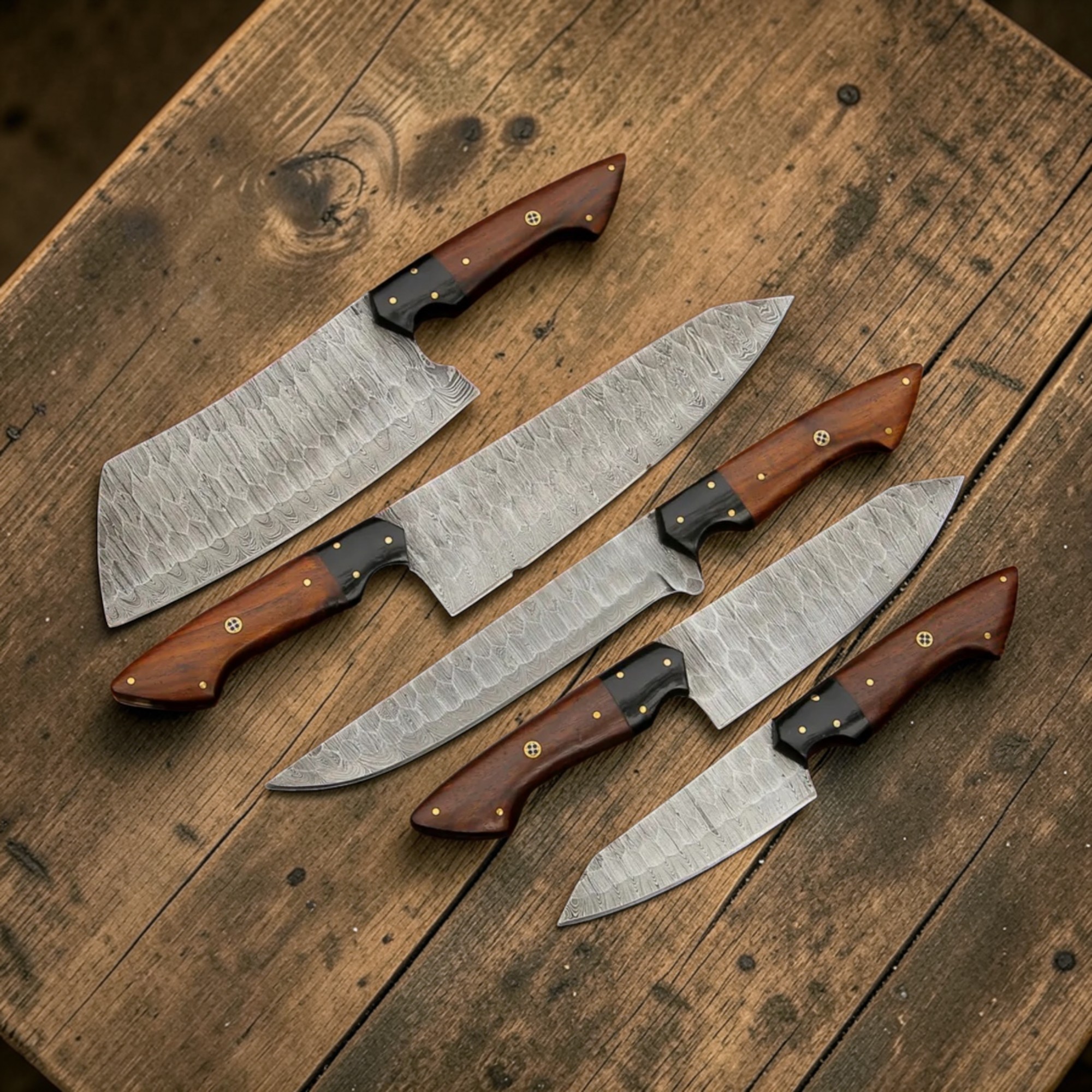 Luxury Damascus Culinary Chef Knife Set – 5 Pcs Kitchen Knives with Leather Roll Bag - Image 5