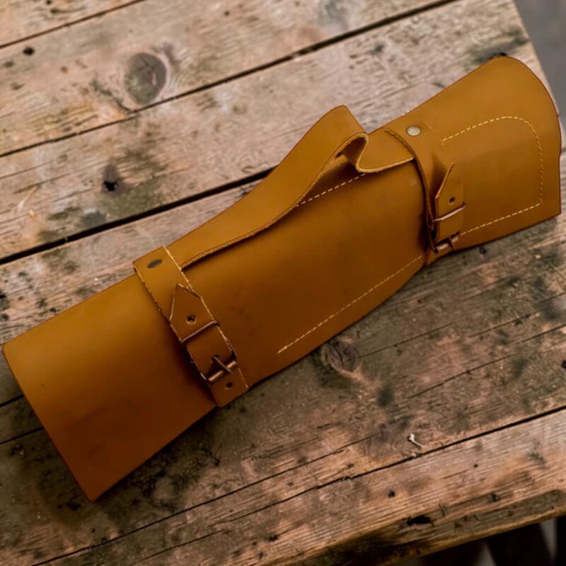 Handmade 5-Piece Damascus Chef Knife Set – Red Pakka wood Handles with Leather Sheath - Image 5