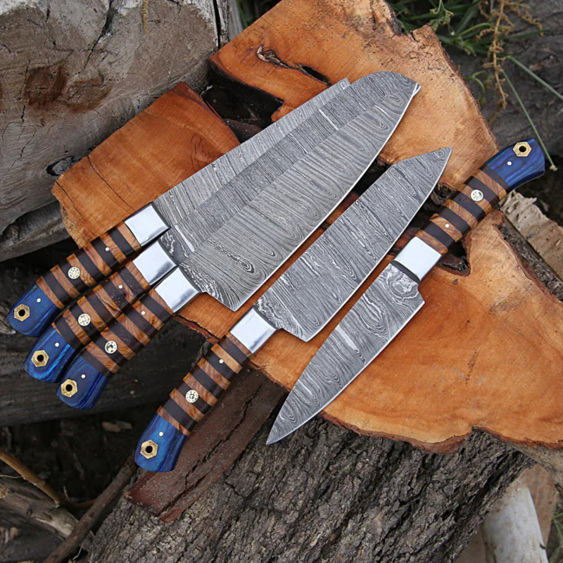 Handmade 5-Piece Culinary Damascus Chef Knife Set – Pakka Wood Handles with Leather Roll for Home & Professional Kitchens Handmade 5-Piece Culinary Damascus Chef Knife Set – Pakka Wood Handles with Leather Roll for Home & Professional Kitchens - Image 5
