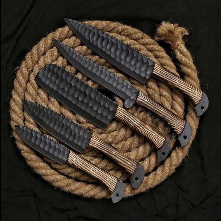 Hand-Forged 5-Piece Damascus Steel Chef Knife Set – Honeycomb Pattern Wood Handles Hand-Forged 5-Piece Damascus Steel Chef Knife Set – Honeycomb Pattern Wood Handles - Image 5