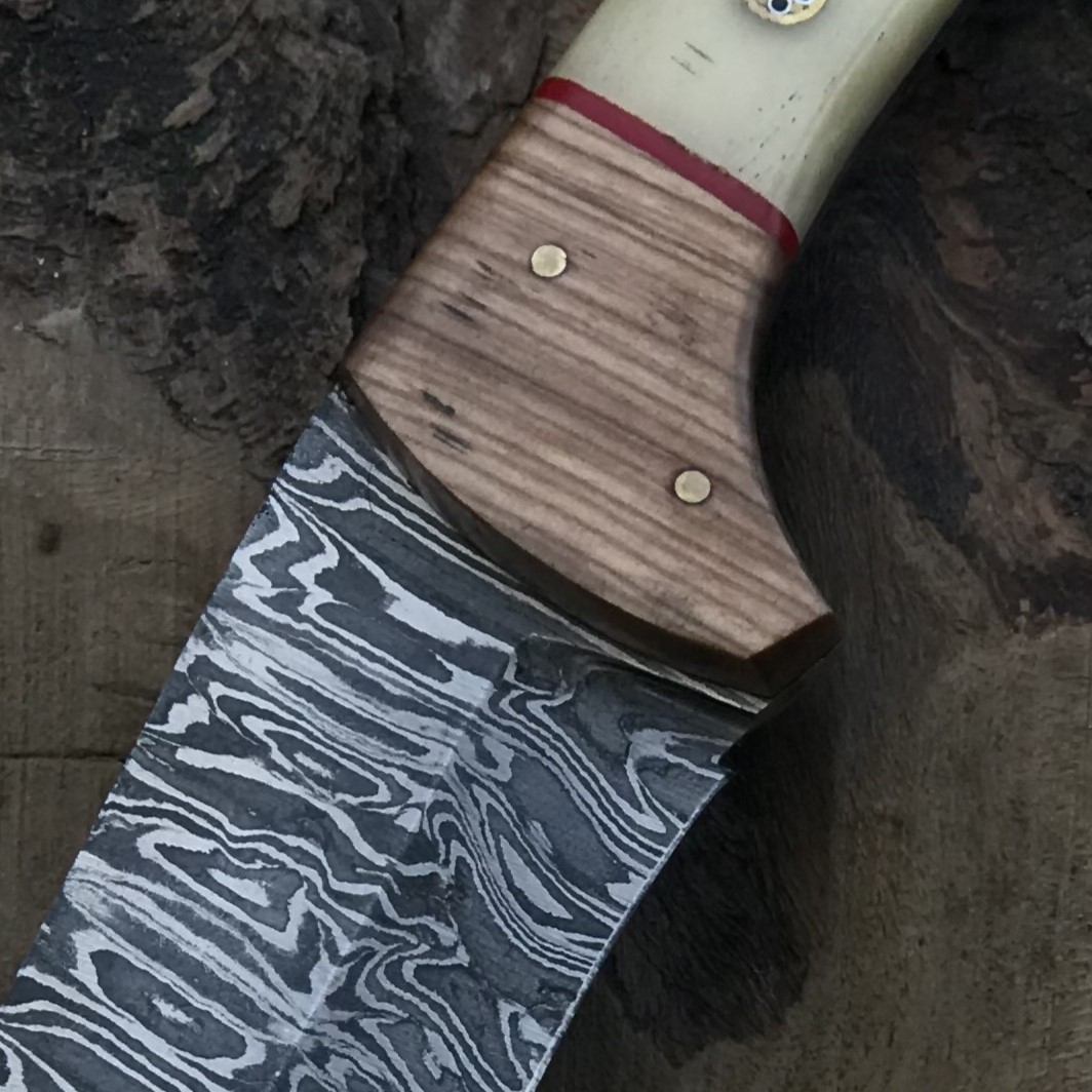 Handmade Outdoor Knife with Damascus Steel Blade Mixed Wood Handle Gardening Knife Camping Utility Knife - Image 5