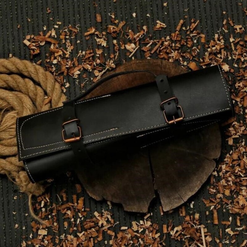 Handmade 5-Piece Damascus Chef Knife Set – Pakka Wood Handles with Leather Roll Bag - Image 5