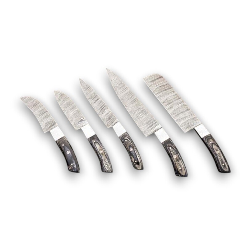 Hand-Forged 5-Piece Damascus Steel Chef Knife Set – Wood Handles with Leather Roll Bag Hand-Forged 5-Piece Damascus Steel Chef Knife Set – Wood Handles with Leather Roll Bag - Image 7
