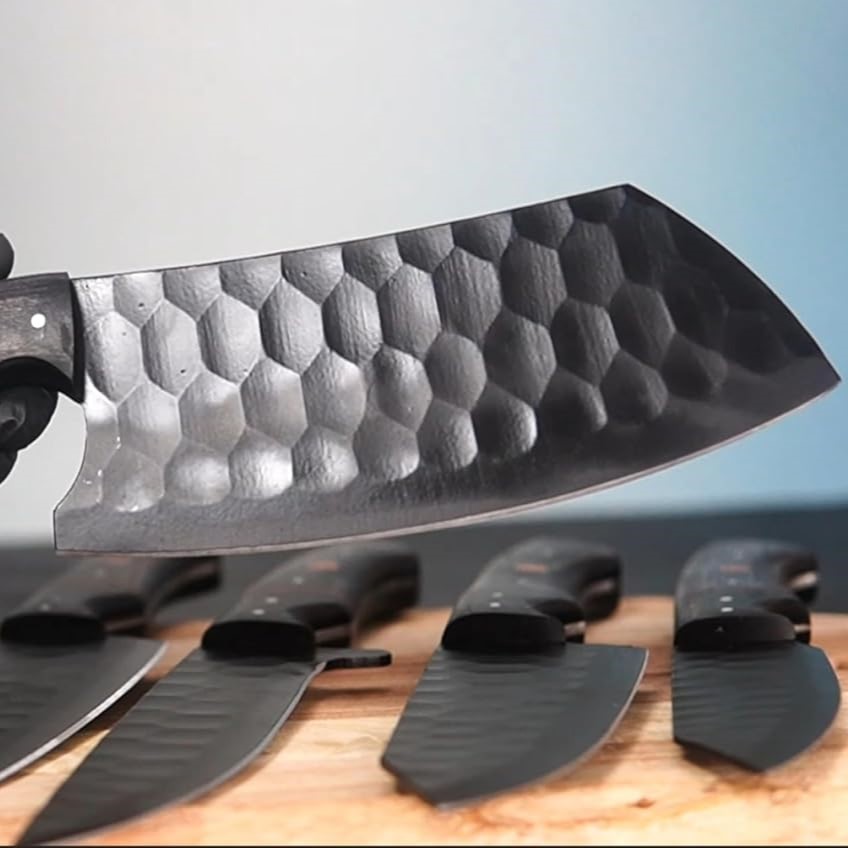 FORGE HIDE 5-Piece Hand-Forged Damascus Chef Knife Set Ergonomic Kitchen Knives with Leather Roll Bag - Image 6