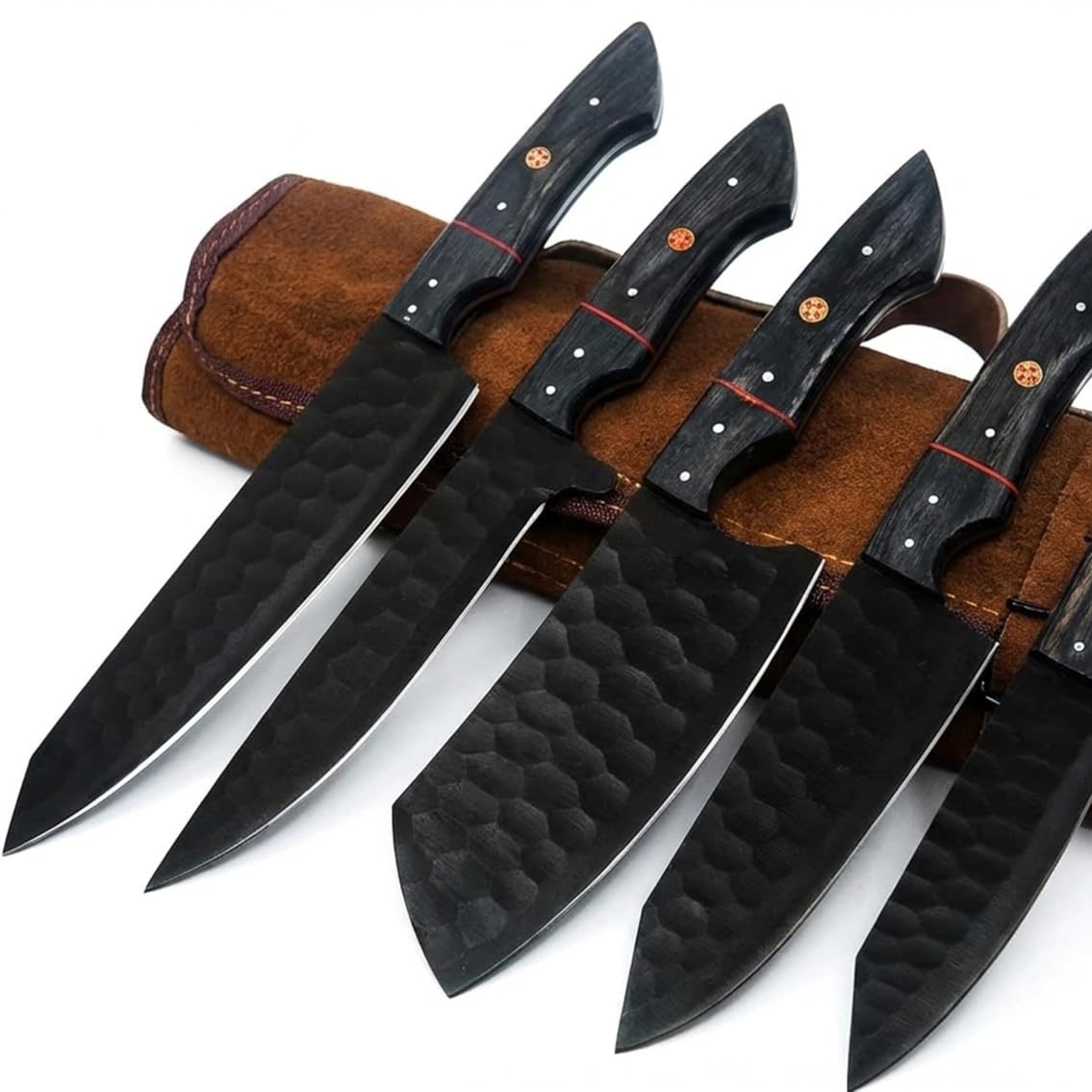 FORGE HIDE 5-Piece Hand-Forged Damascus Chef Knife Set Ergonomic Kitchen Knives with Leather Roll Bag - Image 2