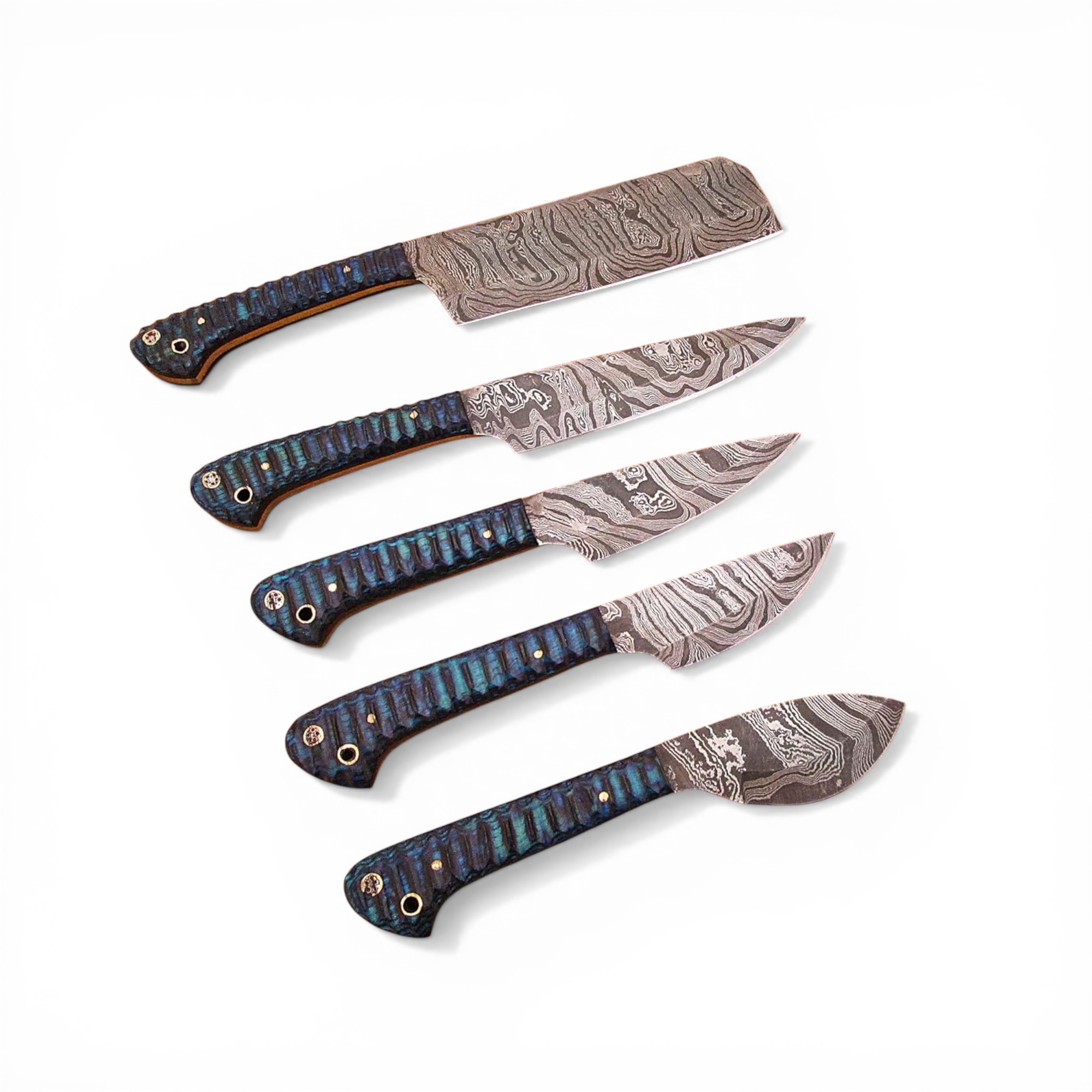 Damascus Steel Culinary Chef Knife Set 5 Pcs Kitchen Knives with Leather Sheath - Image 4