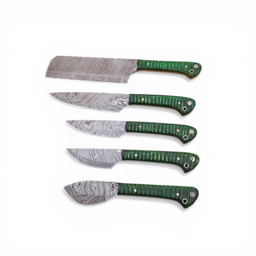 Damascus Steel Culinary Chef Knife Set 5 Pcs Kitchen Knives with Suede Leather Roll Bag