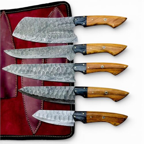 Culinary Chef Knife Set Damascus Blades with Wooden Block & Wine Set