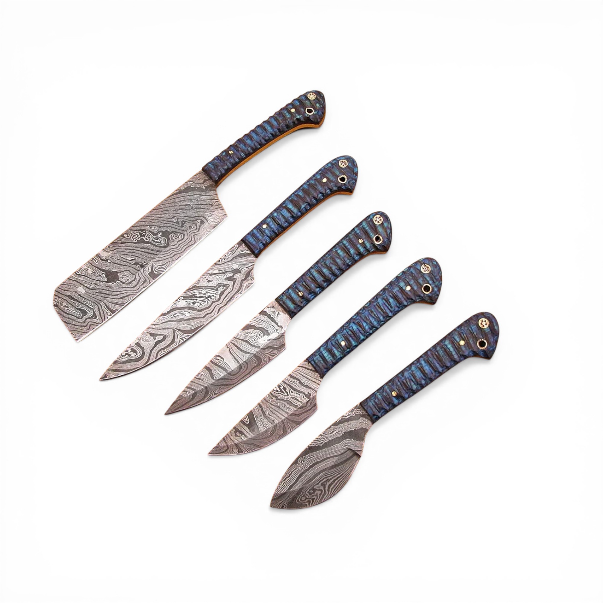 Damascus Steel Culinary Chef Knife Set 5 Pcs Kitchen Knives with Leather Sheath