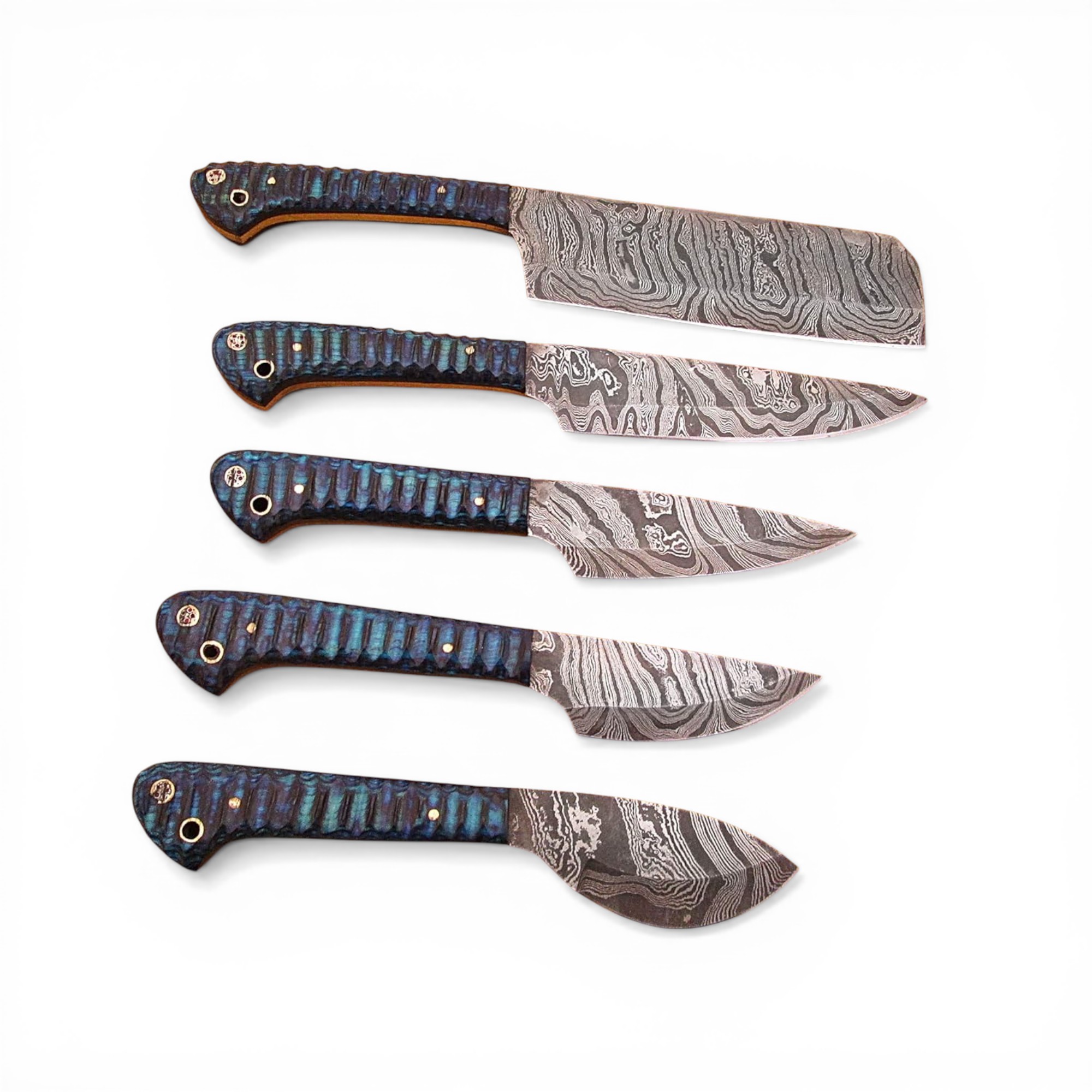 Damascus Steel Culinary Chef Knife Set 5 Pcs Kitchen Knives with Leather Sheath - Image 3
