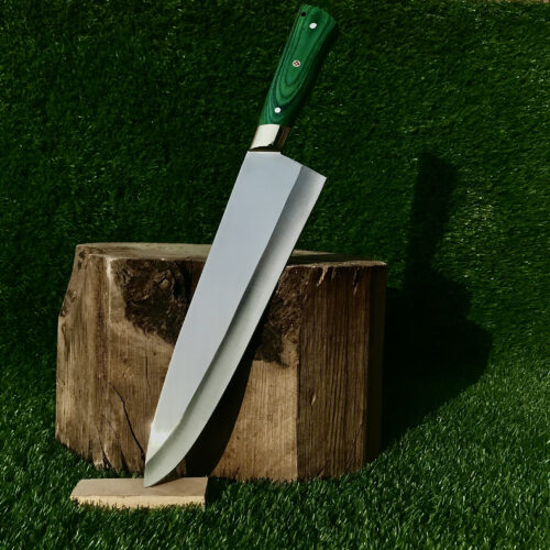 Chef Knife Culinary Knife with Green Wood Handle | J2 Steel Kitchen Knife 16.5"