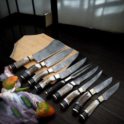 Premium Damascus Culinary Chef Knife Set – Handmade Kitchen Knives with Olive Wood Handles
