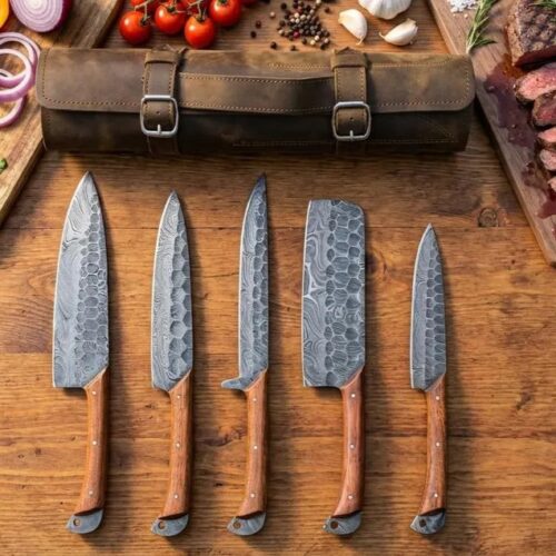 5-Piece Chef Knife Set Damascus Culinary Knife Set with Exotic Wood Handles | Premium Kitchen Knives